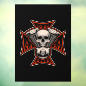 バイクもしくは自転車に乗る人クロススカルモーターフレイムオートバイショップ ウィンドウサイン (シート3)