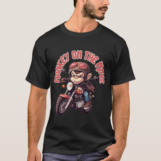 バイクもしくは自転車に乗る人クールサルTシャツ猿の任務 Tシャツ (正面)