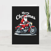バイクもしくは自転車に乗る人クールサンタクリスマスカード黒の背景 カード (正面)