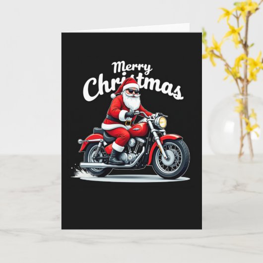 バイクもしくは自転車に乗る人クールサンタクリスマスカード黒の背景 カード (黄色い花)
