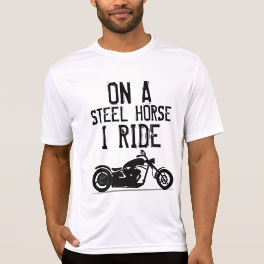 バイクもしくは自転車に乗る人クールTシャツ、スチールホースIライドTシャツ Tシャツ (正面)