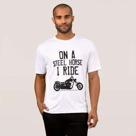 バイクもしくは自転車に乗る人クールTシャツ、スチールホースIライドTシャツ Tシャツ (正面フル)