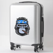 バイクもしくは自転車に乗る人ゴリラ喫煙シガーアニマルアート シール (スーツケース)