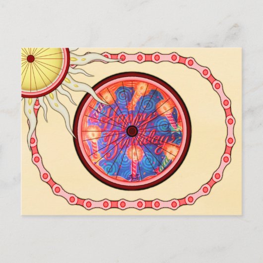 バイクもしくは自転車に乗る人サイクリストハッピーバースデー ポストカード (正面)