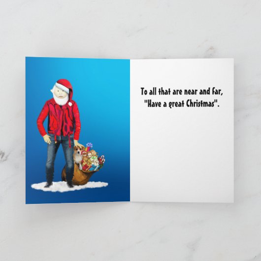 バイクもしくは自転車に乗る人サンタのおもちゃバッグと子犬 シーズンカード (内部)