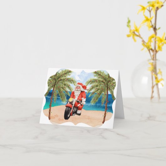 バイクもしくは自転車に乗る人サンタクリスマスノートカード カード (黄色い花)