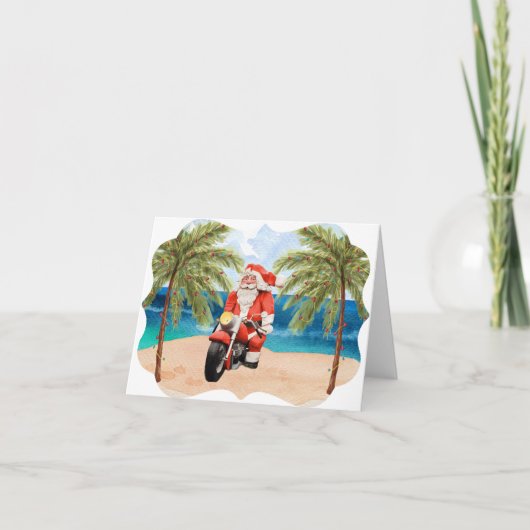 バイクもしくは自転車に乗る人サンタクリスマスノートカード カード (正面)