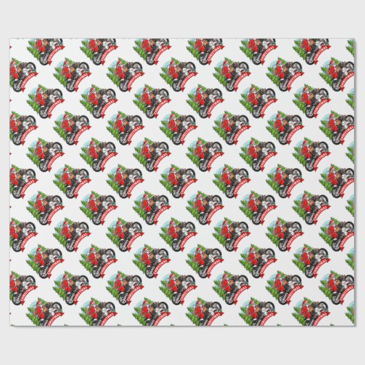バイクもしくは自転車に乗る人サンタクリスマスラッピング紙 ラッピングペーパー (フラット)
