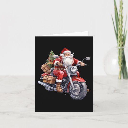 バイクもしくは自転車に乗る人サンタクロースオンバイクおもしろいクリスマスビキ カード (正面)