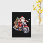 バイクもしくは自転車に乗る人サンタクロースオンバイクおもしろいクリスマスビキ カード (黄色い花)