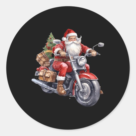 バイクもしくは自転車に乗る人サンタクロースオンバイクおもしろいクリスマスビキ ラウンドシール (正面)