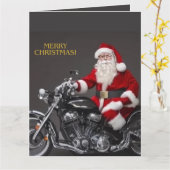 バイクもしくは自転車に乗る人サンタクロース折り畳みグリーティングカード カード (黄色い花)