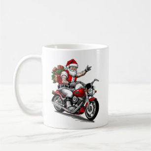 バイクもしくは自転車に乗る人サンタクロース コーヒーマグカップ