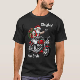 バイクもしくは自転車に乗る人サンタクロース Tシャツ