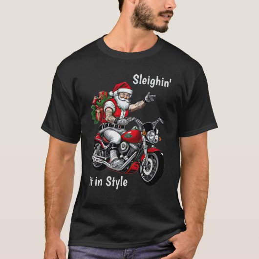 バイクもしくは自転車に乗る人サンタクロース Tシャツ (正面)