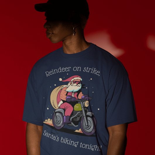バイクもしくは自転車に乗る人サンタパーフェクトフォーホリデイ応援クリスマス Tシャツ