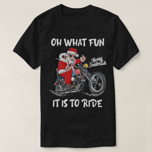 バイクもしくは自転車に乗る人サンタモーターサイクルファンメリークリスマスクリスマスホ Tシャツ (デザイン正面)