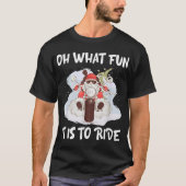 バイクもしくは自転車に乗る人サンタモーターサイクルファンメリークリスマスクリスマス Tシャツ (正面)
