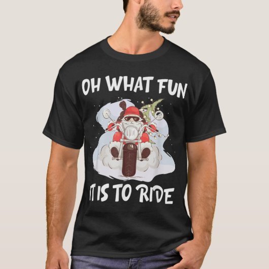 バイクもしくは自転車に乗る人サンタモーターサイクルファンメリークリスマスクリスマス Tシャツ (正面)