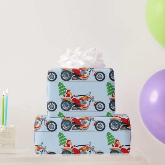 バイクもしくは自転車に乗る人サンタ運はチョッパーのクリスマスツリー ラッピングペーパー (パーティーギフト)