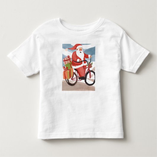 バイクもしくは自転車に乗る人サンタ トドラーTシャツ (正面)