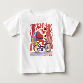 バイクもしくは自転車に乗る人サンタ ベビーTシャツ