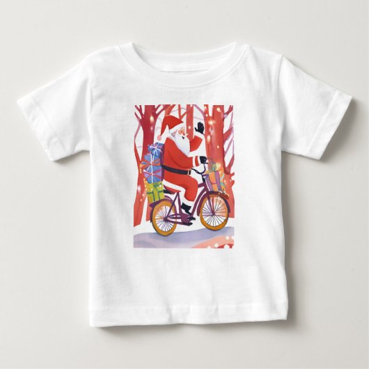 バイクもしくは自転車に乗る人サンタ ベビーTシャツ (正面)