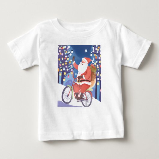 バイクもしくは自転車に乗る人サンタ ベビーTシャツ (正面)