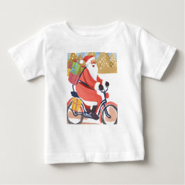 バイクもしくは自転車に乗る人サンタ ベビーTシャツ