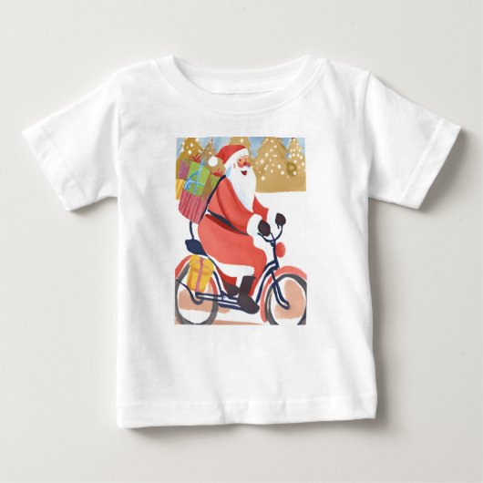 バイクもしくは自転車に乗る人サンタ ベビーTシャツ (正面)