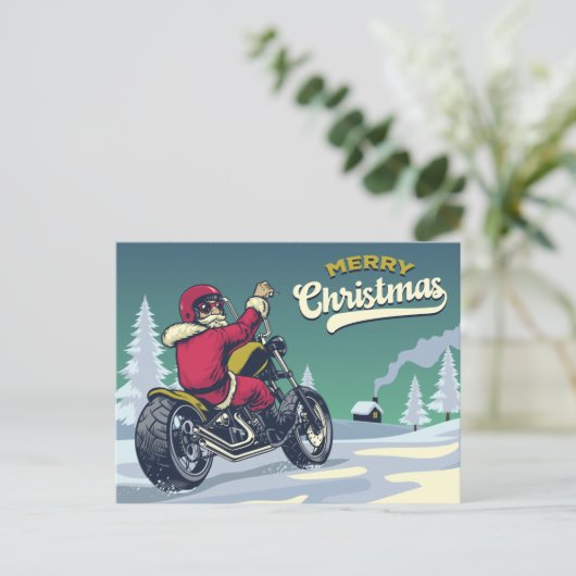 バイクもしくは自転車に乗る人サンタ ポストカード (スタンド正面)