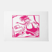 バイクもしくは自転車に乗る人シックのピンクと白のdoormat ドアマット (正面)