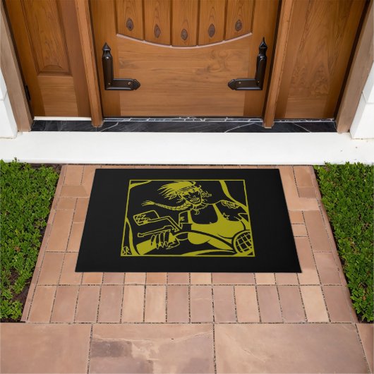 バイクもしくは自転車に乗る人シックの黄色と黒のdoormat ドアマット (室外)