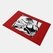 バイクもしくは自転車に乗る人シック黒と赤 ドアマット (アングル)