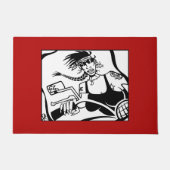 バイクもしくは自転車に乗る人シック黒と赤 ドアマット (正面)