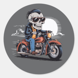 バイクもしくは自転車に乗る人スカルライダーシール ラウンドシール