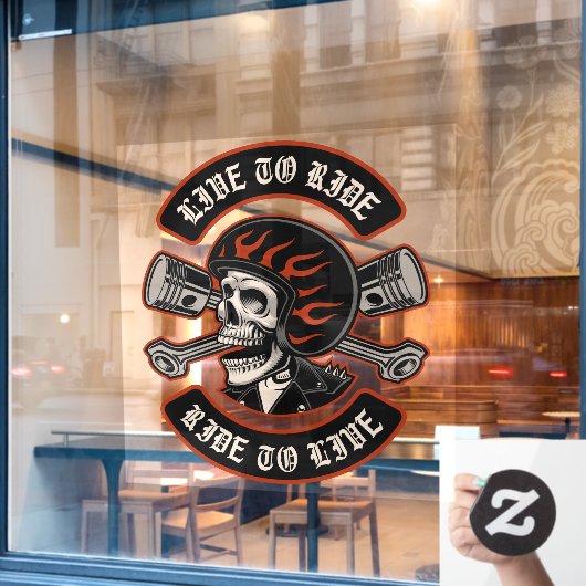 バイクもしくは自転車に乗る人スカル交差ピストンライブClウィンドウに乗る ウィンドウサイン (カフェ窓)