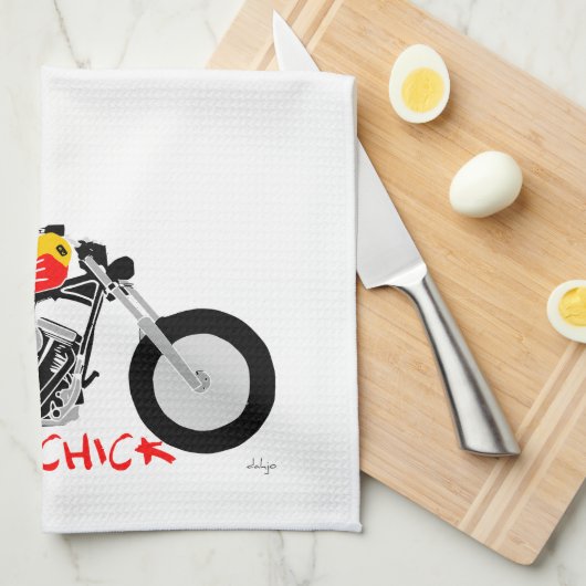 バイクもしくは自転車に乗る人チックオートバイに座る キッチンタオル (四つ折り)