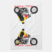 バイクもしくは自転車に乗る人チックオートバイに座る キッチンタオル (縦)