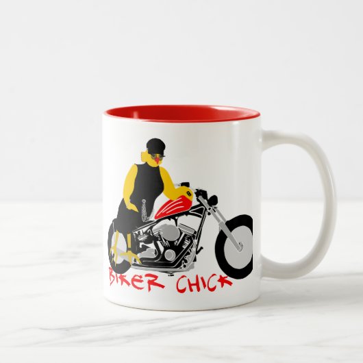バイクもしくは自転車に乗る人チックオートバイに座る ツートーンマグカップ (右)