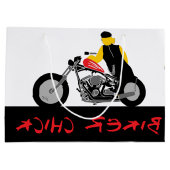 バイクもしくは自転車に乗る人チックオートバイに座る ラージペーパーバッグ (裏面)