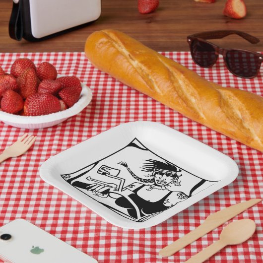 バイクもしくは自転車に乗る人チックブラックスクエア紙プレート ペーパープレート (ピクニック)