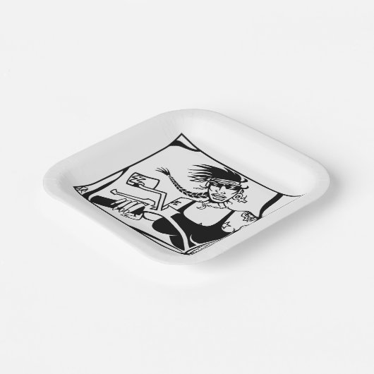 バイクもしくは自転車に乗る人チックブラックスクエア紙プレート ペーパープレート (傾斜あり)