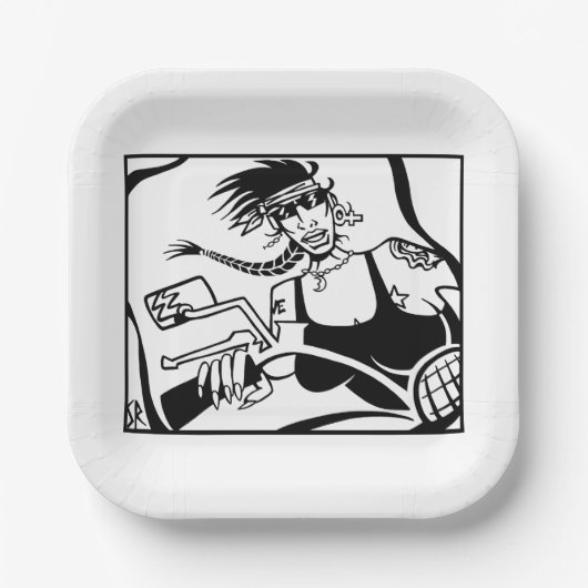 バイクもしくは自転車に乗る人チックブラックスクエア紙プレート ペーパープレート (正面)