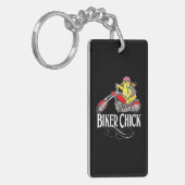バイクもしくは自転車に乗る人チックモーターサイクルウィメンズ キーホルダー (正面左)