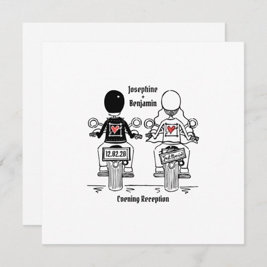 バイクもしくは自転車に乗る人バイク夕べ結婚式招待状 招待状 (正面/裏面)