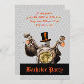 バイクもしくは自転車に乗る人バチュラーパーティ招待状付バイク 招待状 (正面/裏面)