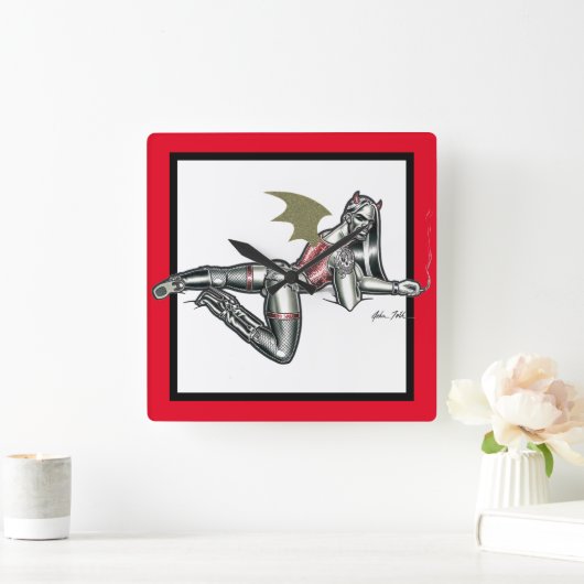 バイクもしくは自転車に乗る人バベ スクエア壁時計 (ホーム)