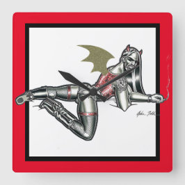 バイクもしくは自転車に乗る人バベ スクエア壁時計