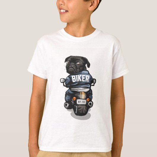 バイクもしくは自転車に乗る人パグTシャツ Tシャツ (正面)